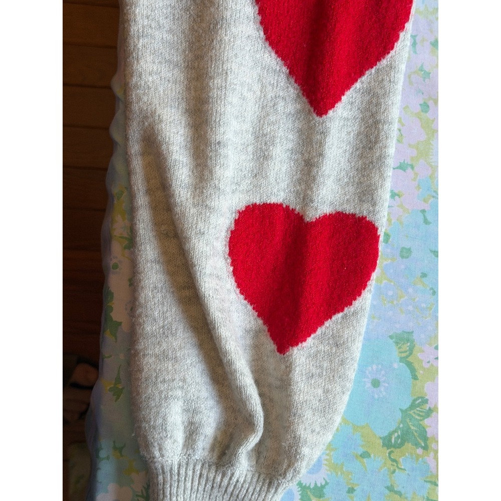 CeCe | Heart Print Raglan Sweater Medium Gray Valentine's Crewneck Pullover - Picture 11 of 11